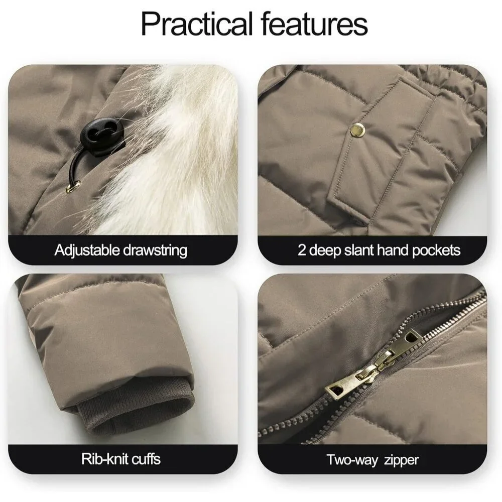 Women's Khaki Winter Warm Long Drawstring Waterproof Snow Puffer Jacket